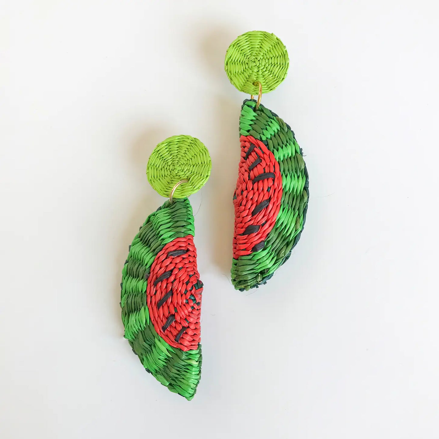 Iraca Woven Fruta & Leaf Bloom Stud Earrings - (Large Watermelon)