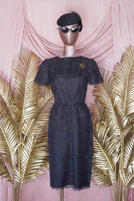 Load image into Gallery viewer, 1950s Vintage Black Lace Dress
