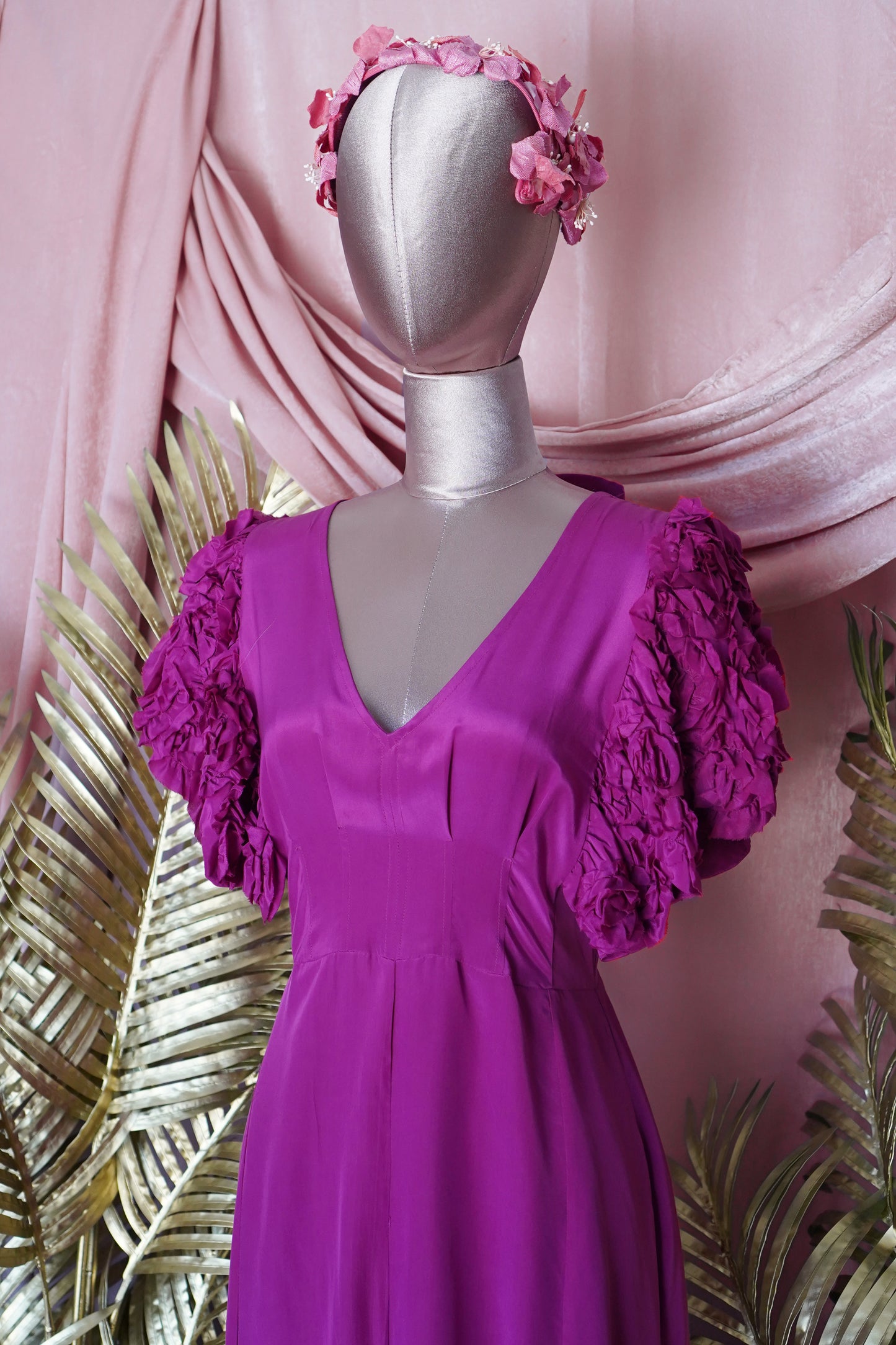Tracy Reese Fuchsia Dress with 3D Floral Sleeves