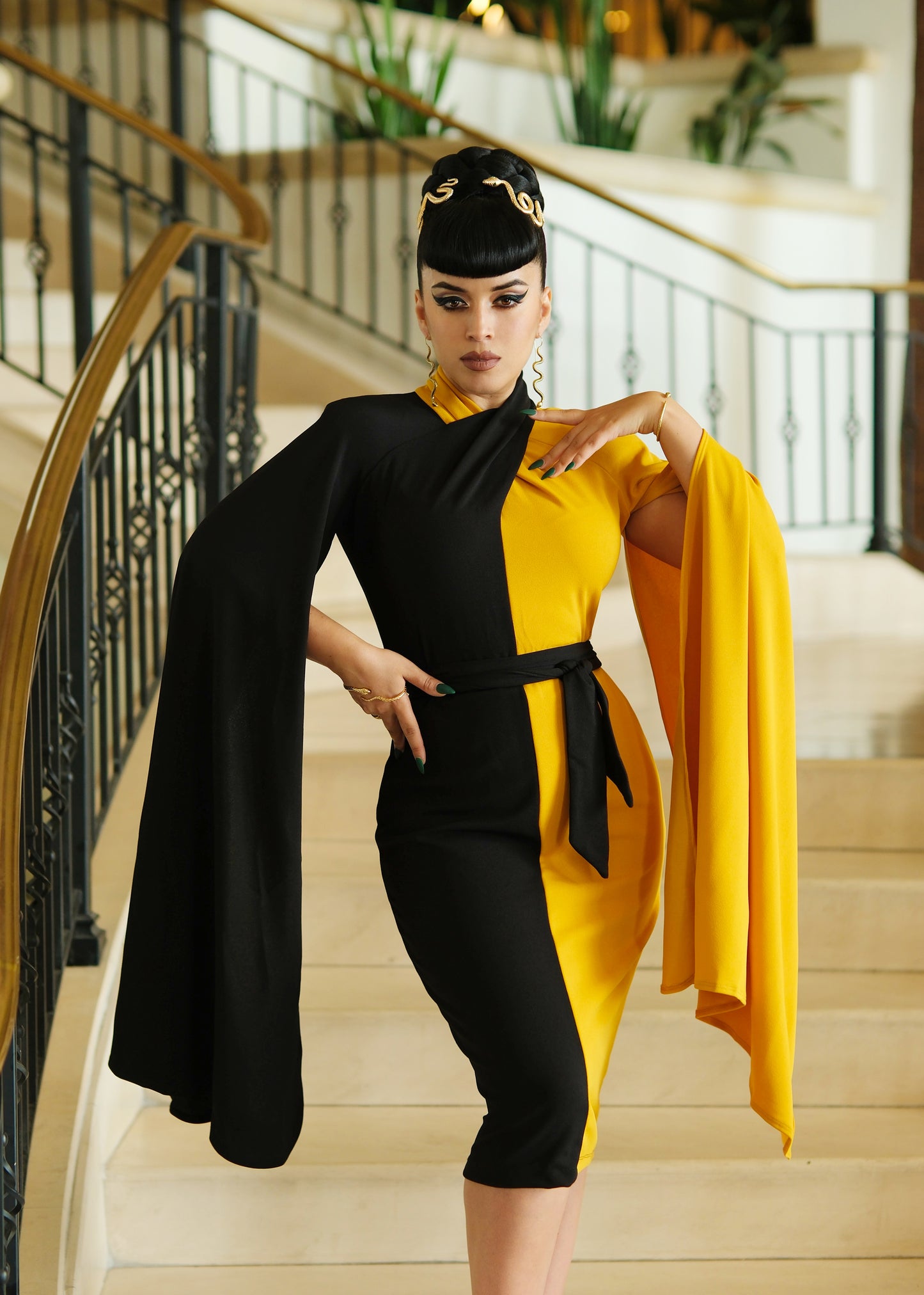 Athena Dress (Black/Golden Yellow)