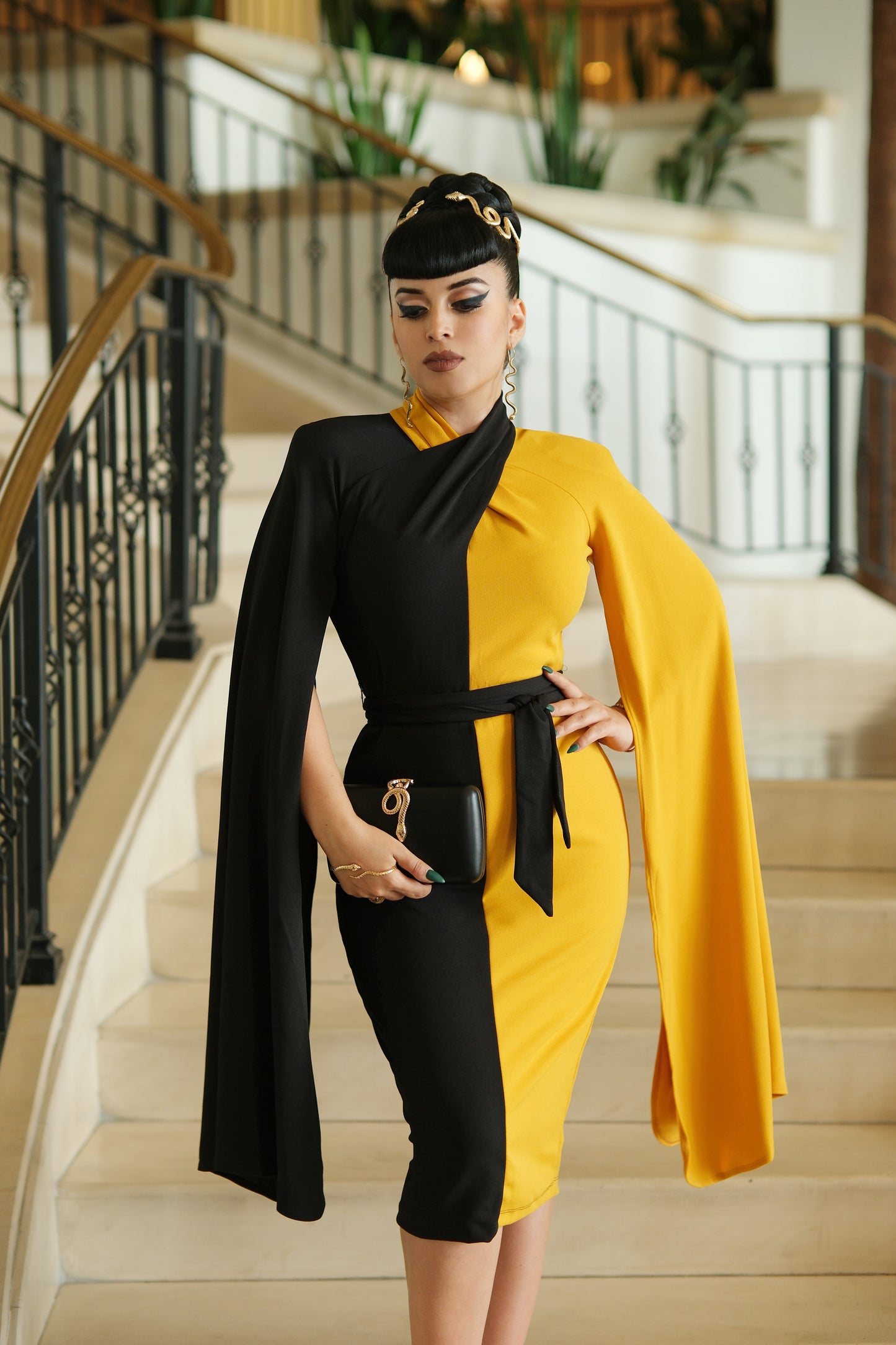 Load image into Gallery viewer, Athena Dress (Black/Golden Yellow)
