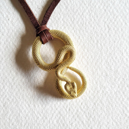 Load image into Gallery viewer, Brass Serpent Leather Necklace (Brown/Gold)
